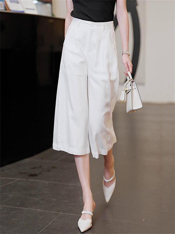 Linen Wide-Leg Pants for Women, Loose High-Waisted Summer New Style, Slimming Casual Straight-Leg Drapey Cropped Pants for Petite Figures