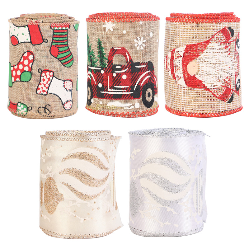 (2개) 뜨거운 국경 새로운 크리스마스 스타킹 자동차 리본 장식 활 액세서리 눈송이 크리스마스 리본