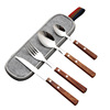 304 Stainless Steel Western Restaurant Burst Spoon Handle Wood Handle Handle and Fork Tablets Four -piece Restaurant Cow Pyramid Settles wholesale