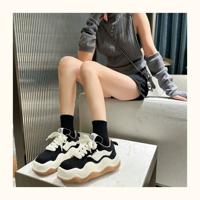(Wholesale), fashionable casual breathable sneakers all-season platform with shoelaces for students, internet celebrity, Korean style, low heel