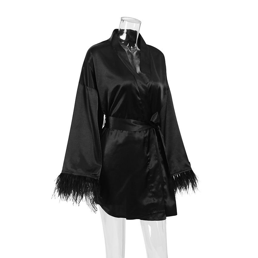 Long Sleeved Thin Feathered Lounge Robe