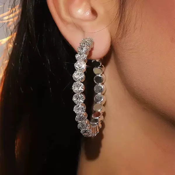 Cross-Border European and American Wedding Dinner Bridal Earrings Single Row Diamond Full Diamond Earrings Fashionable and Elegant Set Earrings