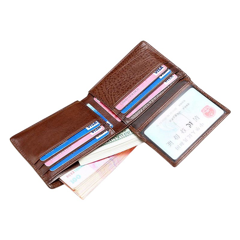 Amazon's Popular Rfid Men's Short Wallet Ultra-Thin Student Wallet Genuine Leather Young Men's Bag Horizontal Coin Purse