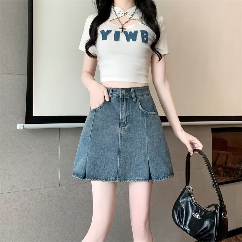 Blue colored summer design denim skirt