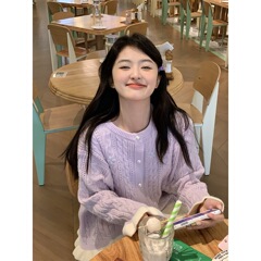实拍~秋冬新款韩系甜美减龄重工钩花宽松加厚开衫毛衣外套女88732