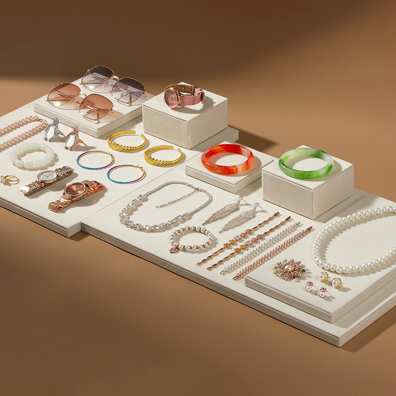 Fleece Fabric Display Stand Jewelry Store Counter Jewelry Tray Display Showcase Accent Shelf Display Stand Organizer