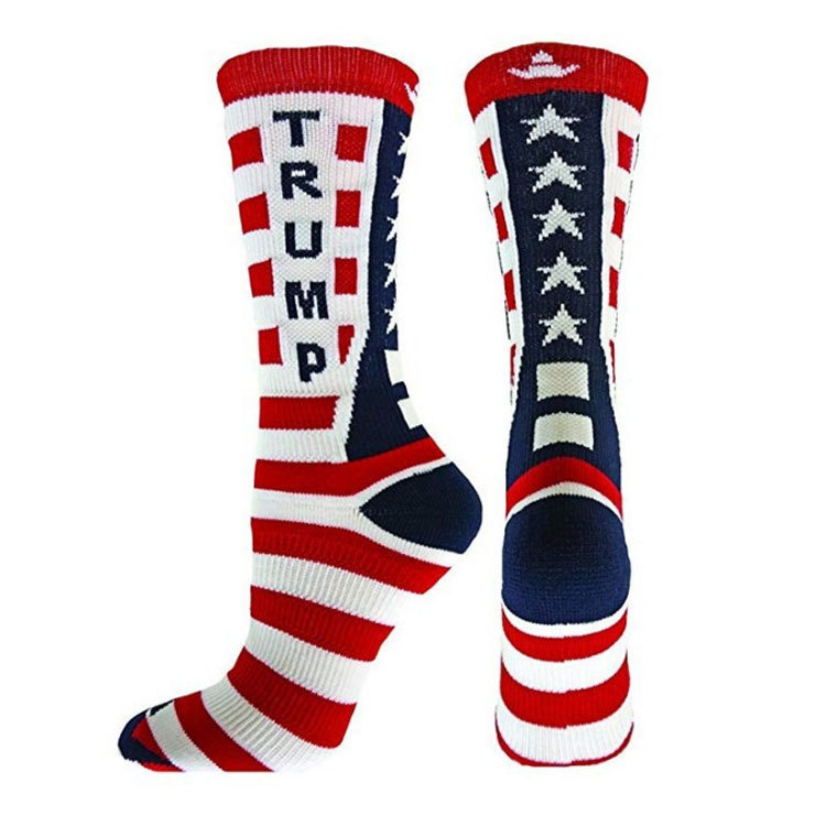 外国貿易ヨーロッパとアメリカの女性のパーソナライズされたアメリカ国旗ソックス MAGA レターストライプソックスカジュアルミッドカーフソックス綿の靴下ドロップシッピング|undefined