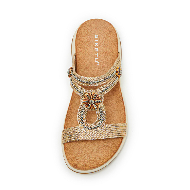 Dép sandal nữ quai chữ V đế xuồng thêu điện bohemian — Champagne màu, màu đen, màu hồng chi tiết 29
