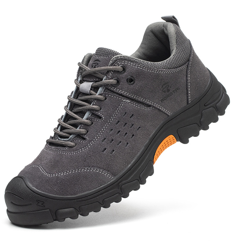 跨境低帮劳保鞋 橡胶底欧标钢头翻毛牛皮焊工鞋 防砸防刺穿高密鞋