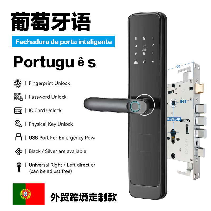 Portugués brasileño Comercio exterior transfronterizo Cerradura de huellas dactilares Puerta de seguridad doméstica Cerradura de contraseña doméstica Tarjeta de crédito Cerradura electrónica