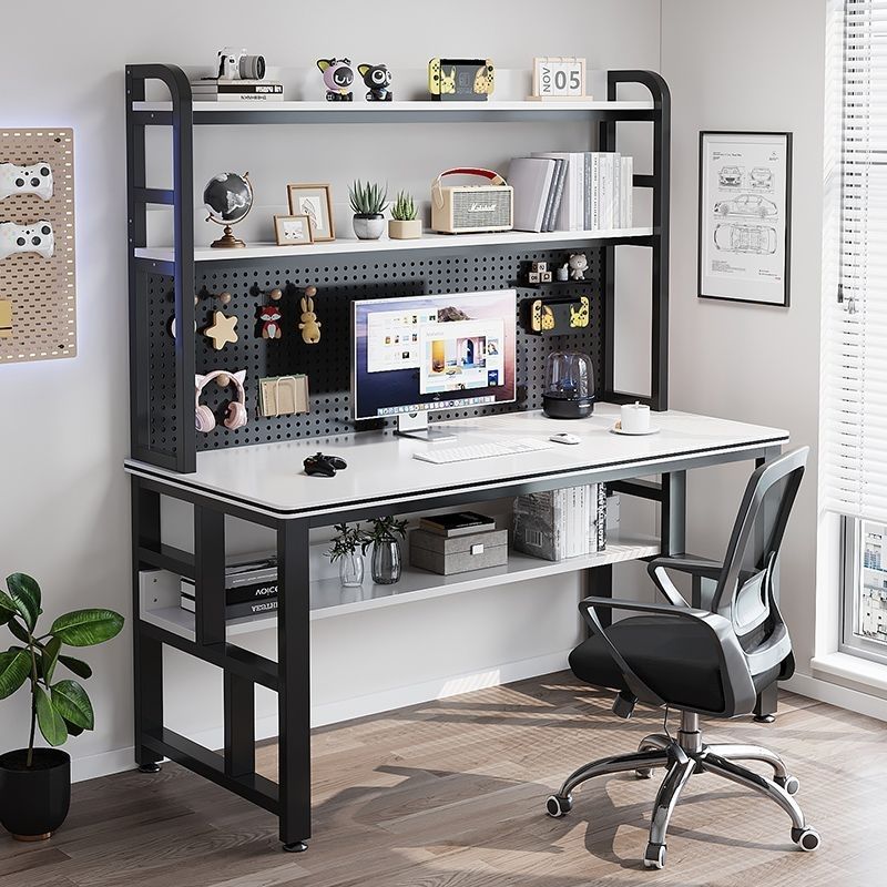 Desktop Computer Desk, Bedroom Study Table, Study Desk with Holes, Home Bookshelf Integrated Combination Writing Desk and Office Desk
