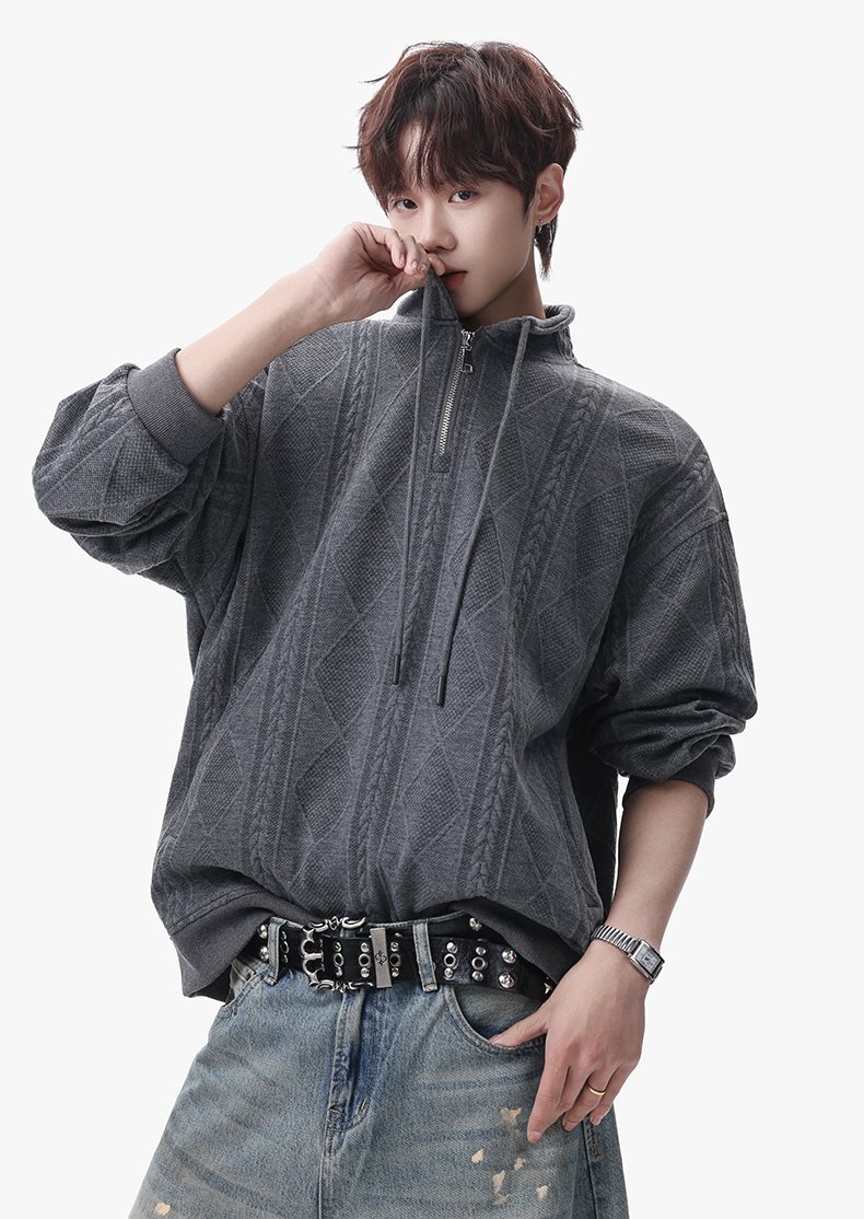 Half-zip Sweatshirt For Men Autumn Trendy Streetwear Pullover_voghion.com