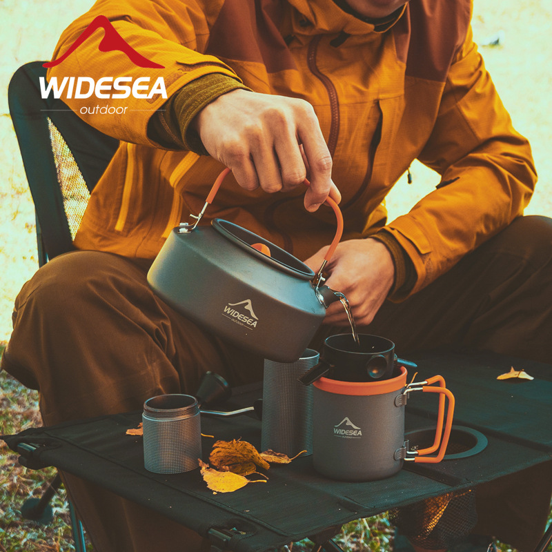 Widesea Kettle Set Teapot Outdoor Coffee Cup Portable Hiking Climbing Cookware Camping_voghion.com