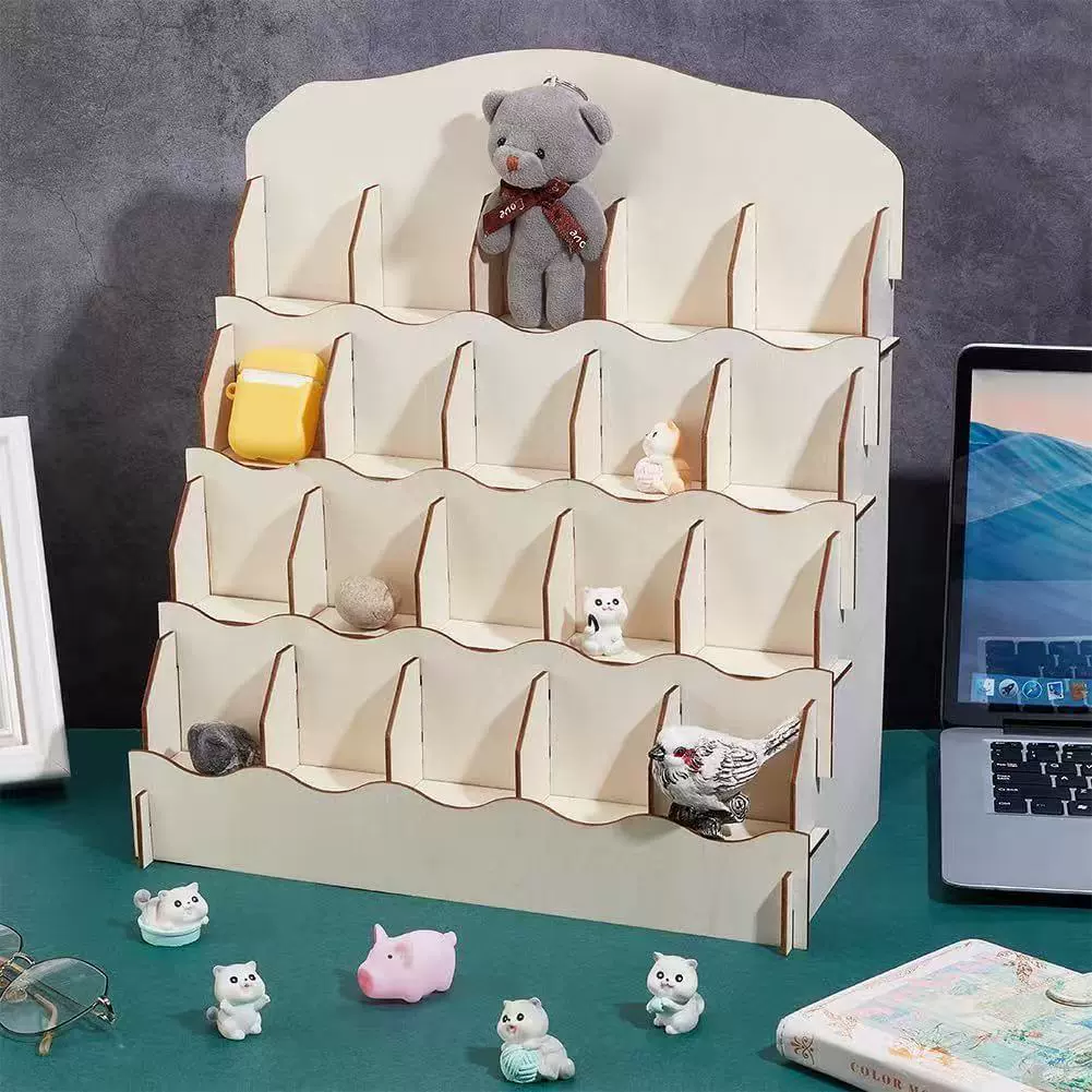 定制木质贺卡展示架零售柜台桌面置物架泡泡马特玩偶多层收纳架