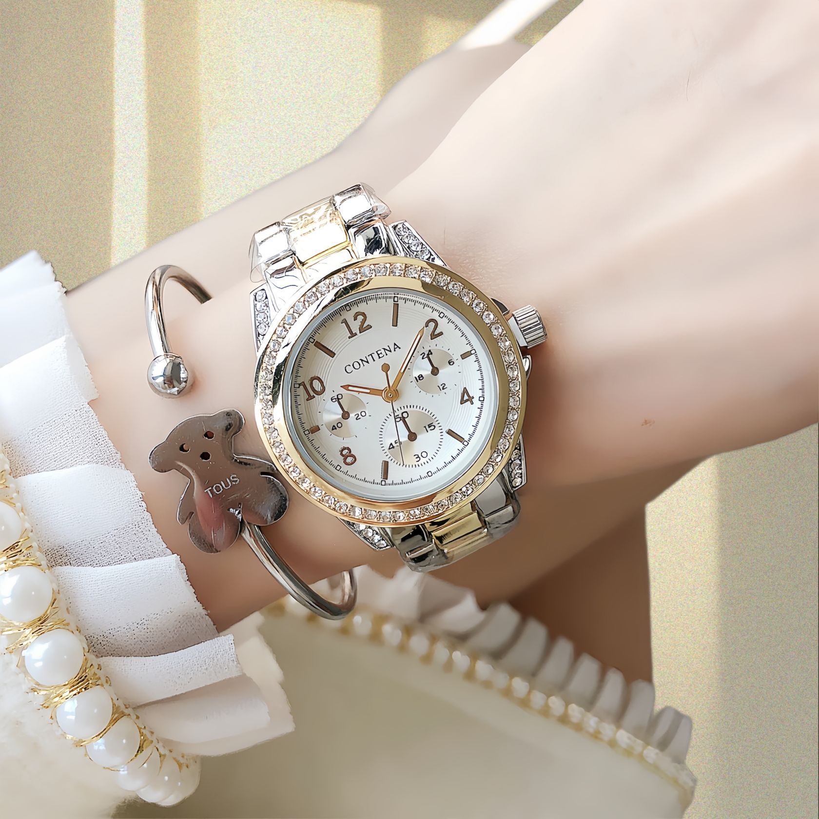 Bezel-Set Diamond Design, Versatile and Classic Women's Watch, Women's Round High-Looking Douyin Live Broadcast Popular Women's Watch