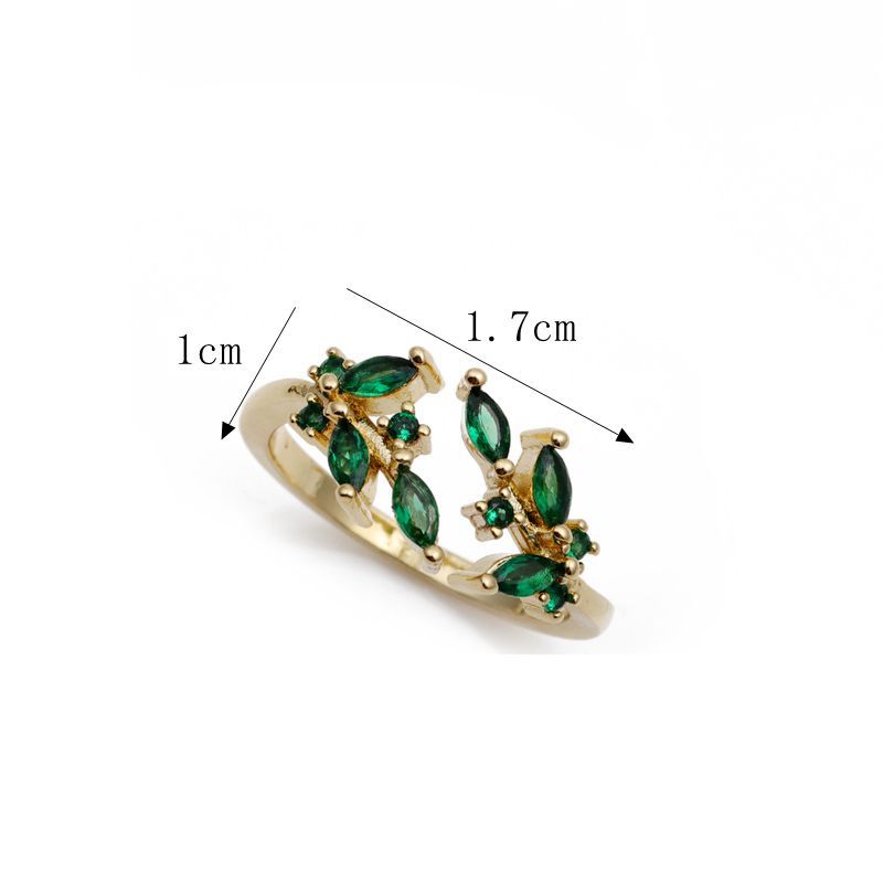 Fashion Copper Micro Inlay Green Opening Adjustable Water Drop Heart  Zircon Ring display picture 1