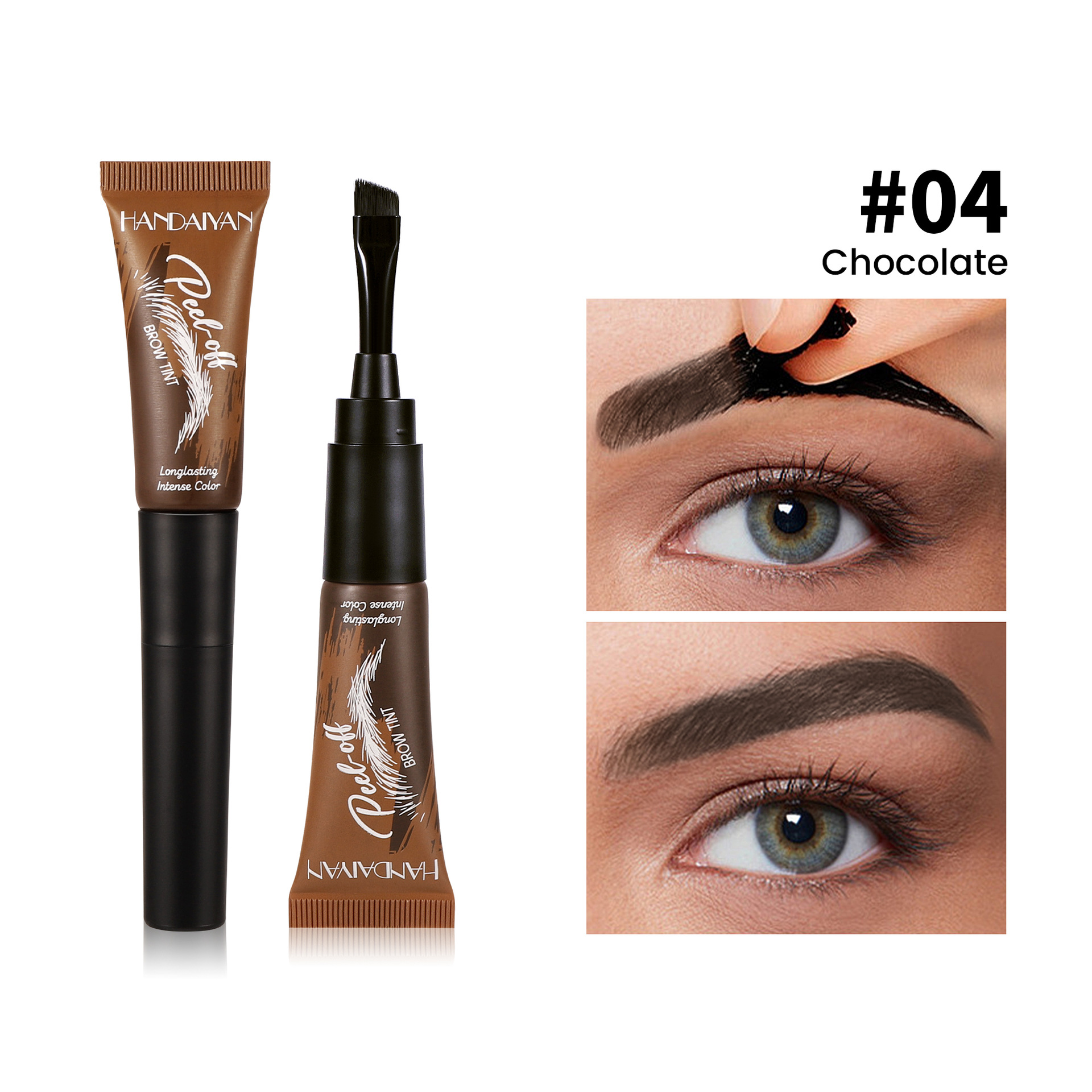 HANDAIYAN Waterproof & Smudge-Proof Peel-Off Eyebrow Tint (5 Shades, Includes Applicator)