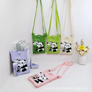 2024 New Panda Mini Knitted Handbag National Style Trendy Mobile Phone Bag Shoulder Bag All-match Casual Crossbody Bag