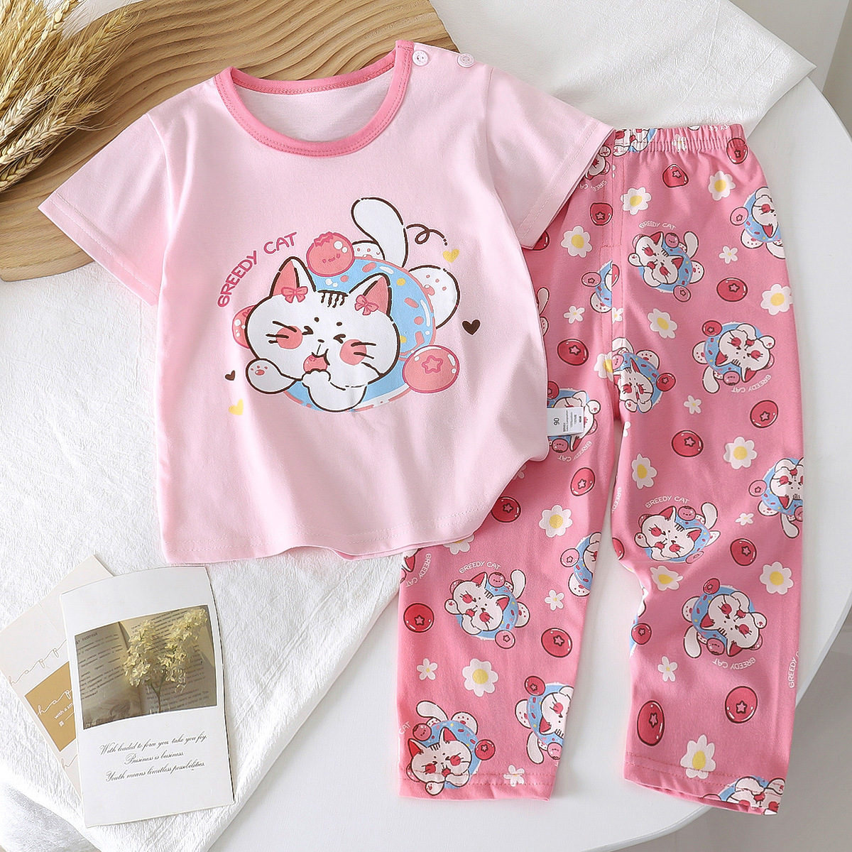 Traje de manga corta para niños, verano nuevo estilo, pijamas de algodón para niños, ropa de aire acondicionado para bebés para niñas, ropa de verano para niños image 16