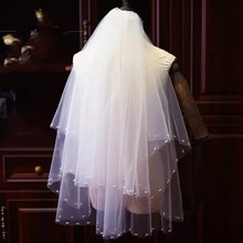 新娘复古头饰超仙结婚拍照道具短款森系婚纱头纱领证白色简约头纱