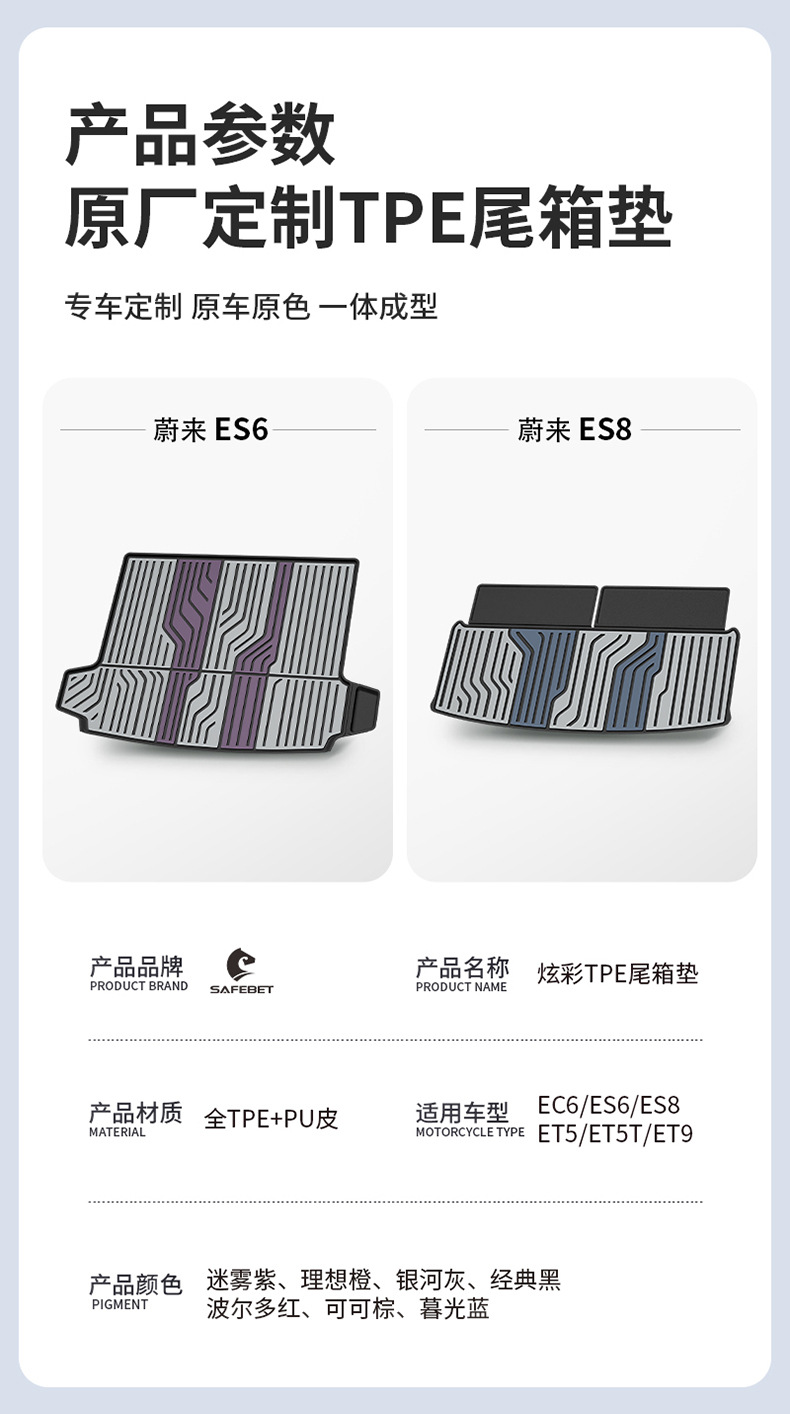 Suitable for Nio Es8 Es6 Ec6 Et5 Et9 Es9 Special Vehicles, Colorful Tpe Car Trunk Mat