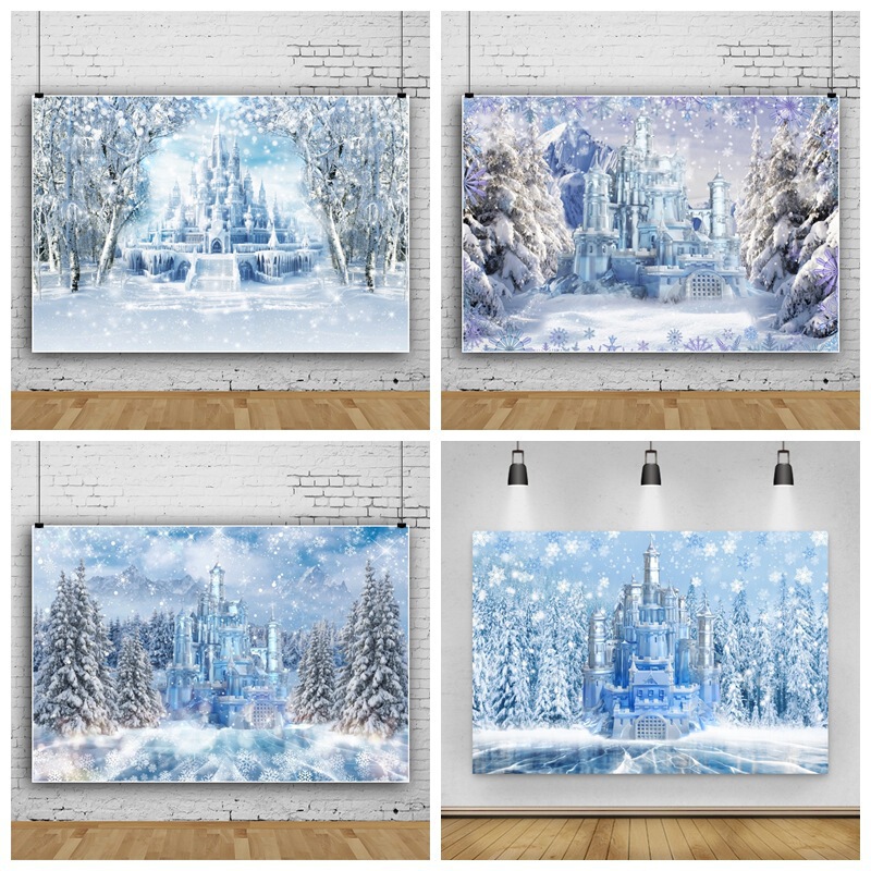 Ice and Snow Castle Snowflake Theme Party Amazon New Photo Material Photography Background Cloth Banner