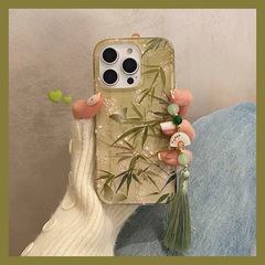 新中国式清新緑竹iphone16 promaxリンゴ15携帯ケース1413転倒防止1211ソフトxr潮