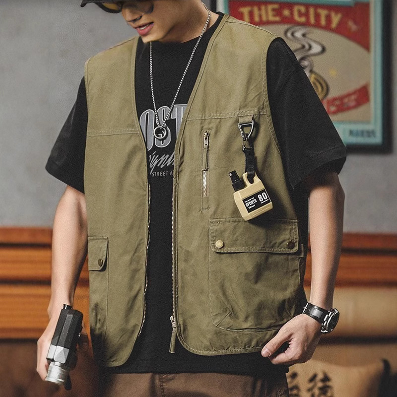 Wholesale American Retro Workwear Vest for Men, New Mountain-Style Outdoor Camping Jacket, Multi-Pocket Vest Wholesale American Retro Workwear Vest for Men, New Mountain-Style Outdoor Camping Jacket, Multi-Pocket Vest