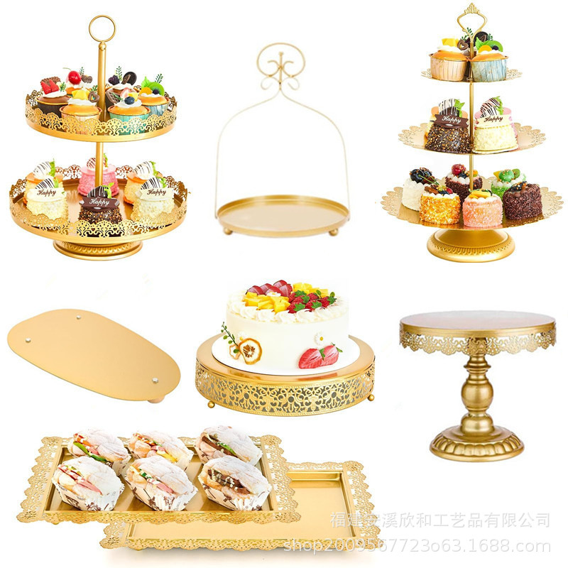 Estante de pastel de boda de hierro forjado, estante de exhibición de pastel de escuela secundaria baja, mesa de postres de boda, bandeja de pastel de props, conjunto de estante de pastel