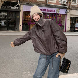 实拍美拉德咖色羊超好看皮衣羽绒服女2025冬季新款复古短款加厚外