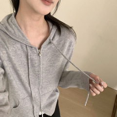 25秋冬女装韩系百搭羊毛衫双拉链纯色连帽衫100羊毛针织开衫毛衣
