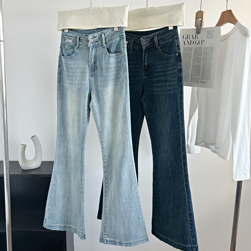 Leg essence ~ retro high waist stretch micro flared pants 2025 spring new slim fit fashionable all-match jeans pants