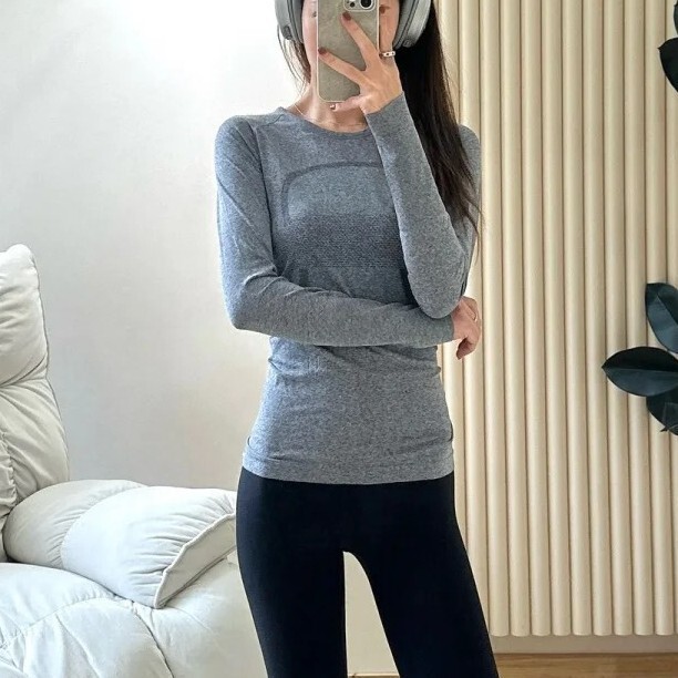 Lulu Original Swiftly Tech Women's Long-Sleeved Yoga Wear Fitness Sports T-Shirt Slimming Look Bottoming Shirt