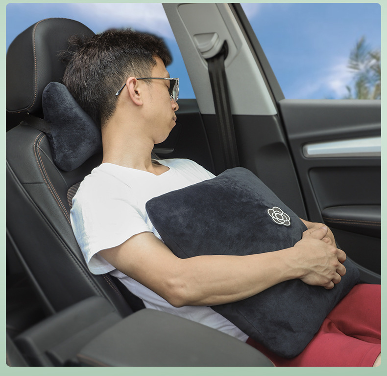 Car Headrest, a Pair of Lumbar Support Pillows, Four-Piece Set, Car Sleeping Essentials, Camellia Seat Car Neck Support Pillow
