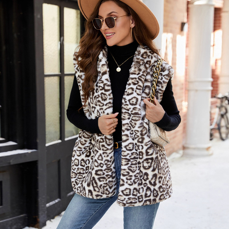 In-Stock European and American Faux Rabbit Fur Leopard Print Winter Mid-Length Faux Fur Vest Warm Vest Women's Vest Coat In-Stock European and American Faux Rabbit Fur Leopard Print Winter Mid-Length Faux Fur Vest Warm Vest Women's Vest Coat
