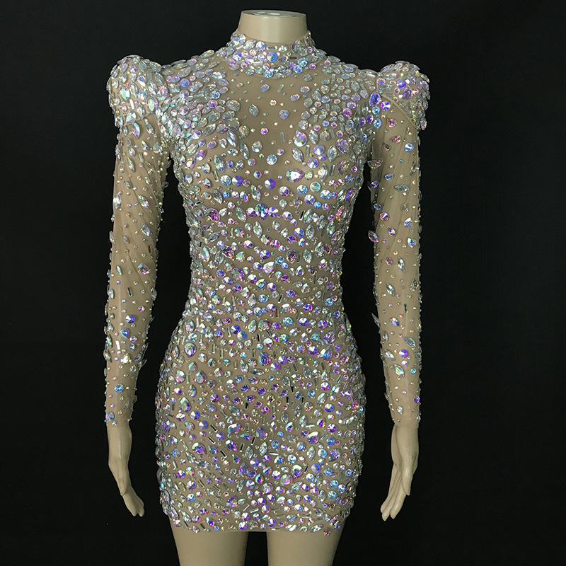 Diamond Shiny Rhinestones Luxury Prom Dresses with Diamonds Long Sleeves European Designer Evening Gowns Stunning Long Sleeves