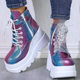 Independent station 2023 Amazon autumn and winter new high-top muffin shoes women's color matching lace-up large size European and American women's shoes