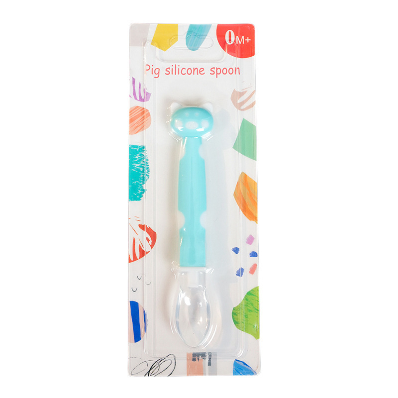 Inglés tarjeta bebé cuchara de silicona bebé alimentación vajilla suave cabeza cuchara dibujos animados suplemento alimenticio cuchara sopa cuchara