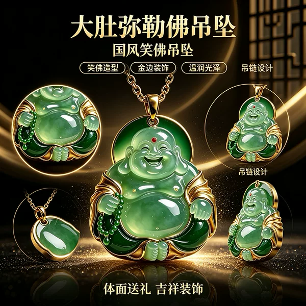 Big-Bellied Laughing Buddha Pendant, Chinese Trend Cultural and Creative Metal Relief Craftsmanship, Peace Necklace, Couple's Gift