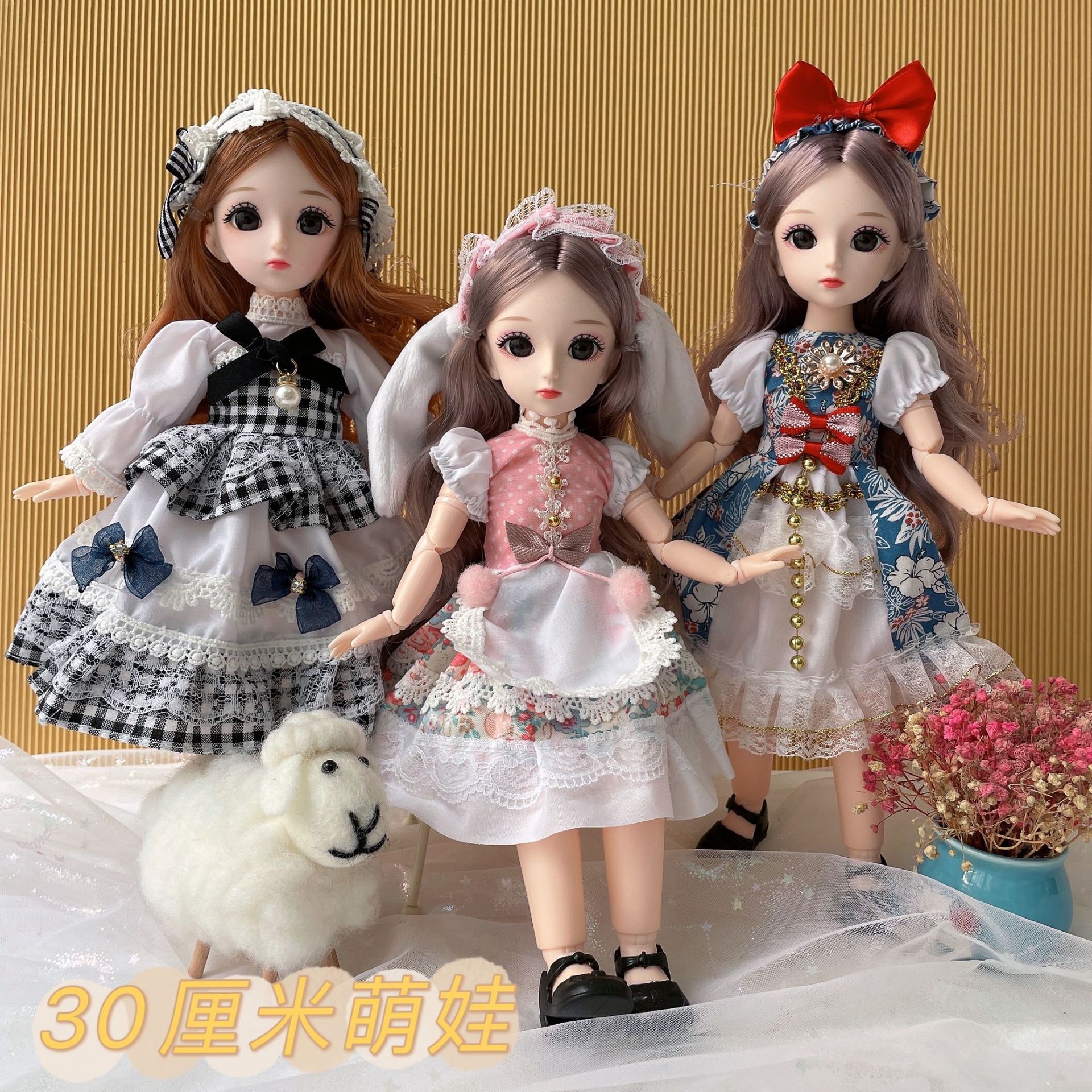 Meng Wa 30cm Barbie Doll Princess Set 3D Eye 23 Joint 6 Points bjd Online Red Doll Children's Gift