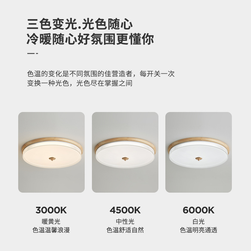 Lámpara de techo de dormitorio medieval, color nogal, estilo americano retro wabi-ji, protección para los ojos redonda minimalista, lámpara de habitación de libro súper brillante