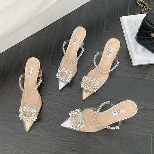 2024 spring and summer new 35-42 sandals women's wine glass heel transparent pointed sandals high heels sandals
