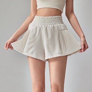 Sports Shorts Women's Summer High-Waist Anti-Exposure Running Training Pilates Fitness Pleated Skirt Quick-Drying Yoga Shorts