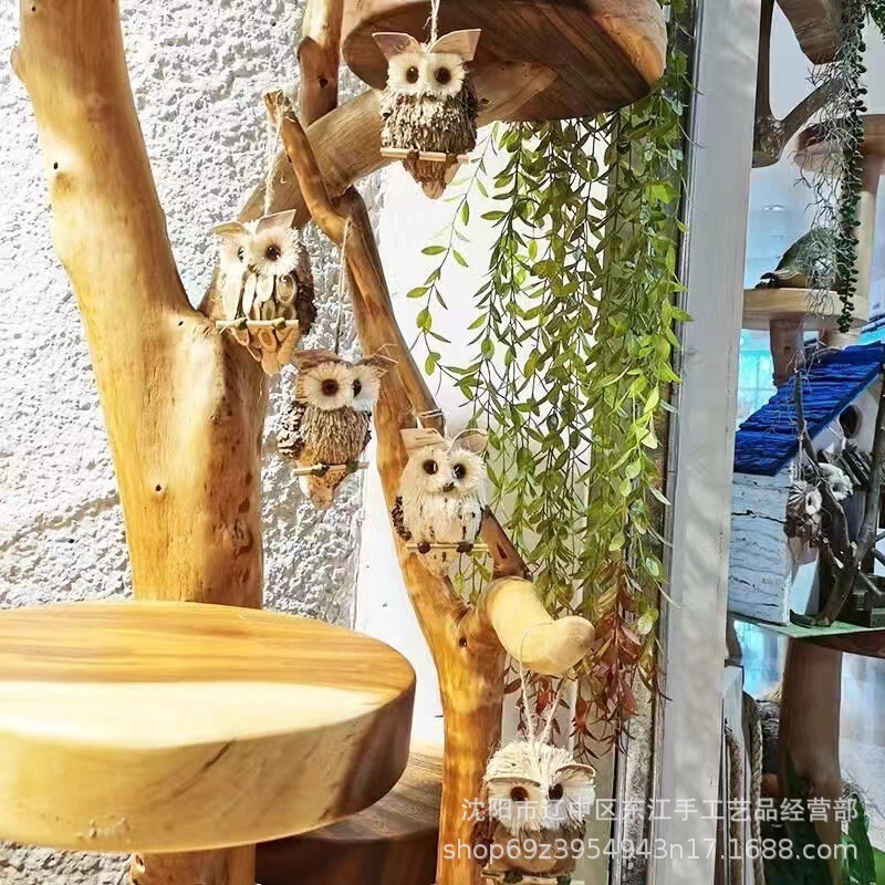 【Small Owl Figurine】Wooden Pendant Creative Scene Decoration Craft European Style Garden Christmas Ornament