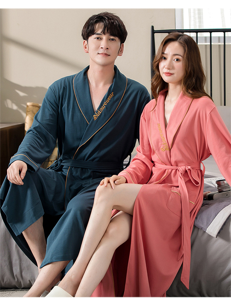 GraceChic GraceChic Cotton Couple Bathrobe For Women, Long Sleeve, Spring Autumn, Plus Size, Loose Fit, Men's Bathrobe, European And_voghion.com