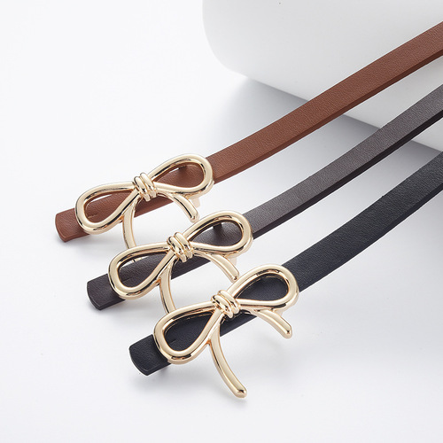New bow-knot decorated PU leather high-end thin belt clothing matching to wear high-end women's slim belt