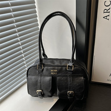 复古英伦学院风手提保龄球包包女2024秋季新款腋下包大容量通勤包