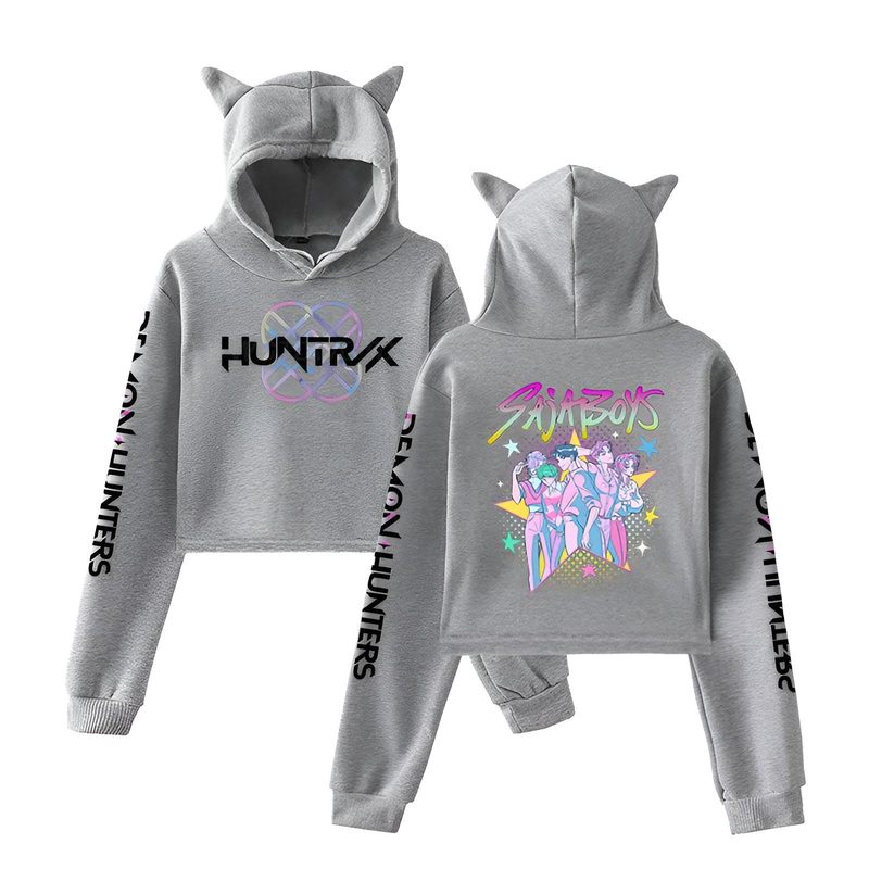 2025跨境新品KPop Demon Hunters欧美时尚猫耳朵露脐卫衣女|undefined