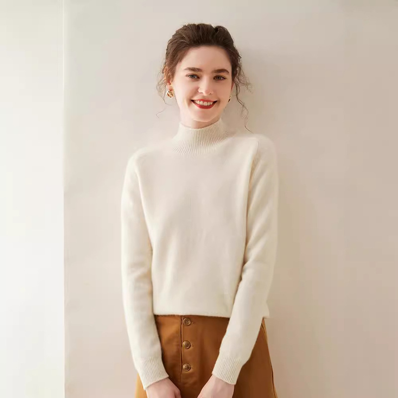 Mock Collar Solid Color Thickened Mountain Cashmere Sweater Thickened Women's plus size Loose Cashmere Sweater Saddle Shoulder Sweater Base