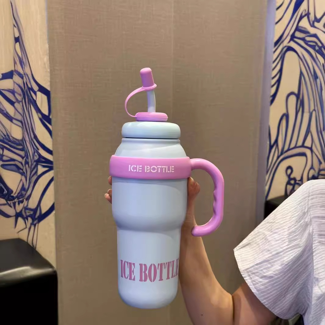 2024 nueva taza termo gigante de alto valor taza de té con leche taza de vientre de la suerte taza de agua portátil de paja de viento lindo